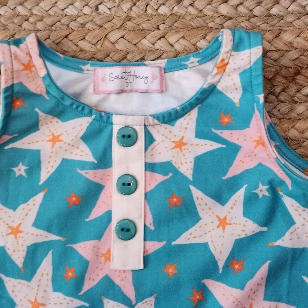 Sweet Honey Boutique Blue Stars Stretchy‎ Tank Size 3T Toddler Girls